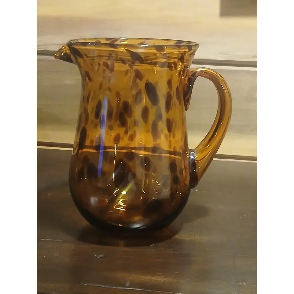 Vintage Mid Century Tortoiseshell Art Glass Pitcher 9